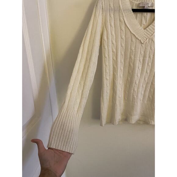 Ann Taylor Sweater Women's Small Cream Wool Blend Knit Long Sleeve V Neck Loft - Picture 5 of 7